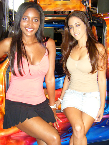 Brandy & Jessica from Pirelli Tires in an Extreme 1965 Mini Cooper Pickup Truck by Ireson Motorsports